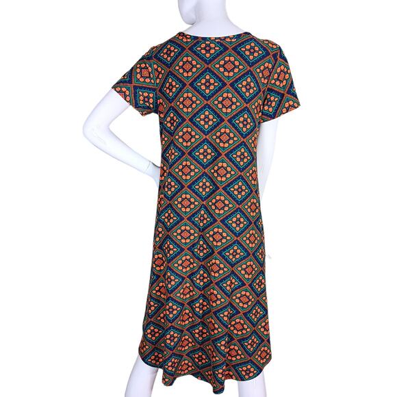 LulaRoe Carly Dress Size XS Green and Orange High Low Short Sleeve Stretchy - Picture 5 of 7